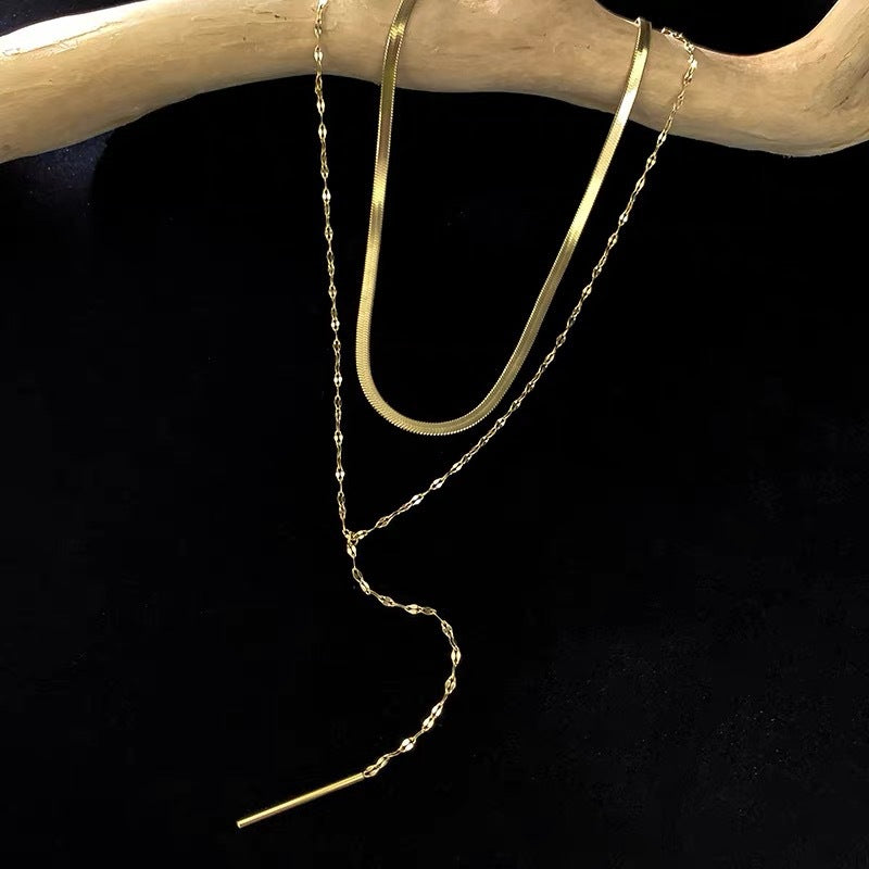 Minimalist Y-Shaped Titanium Steel Necklace for Women with Plated Finish and Geometric Line Design