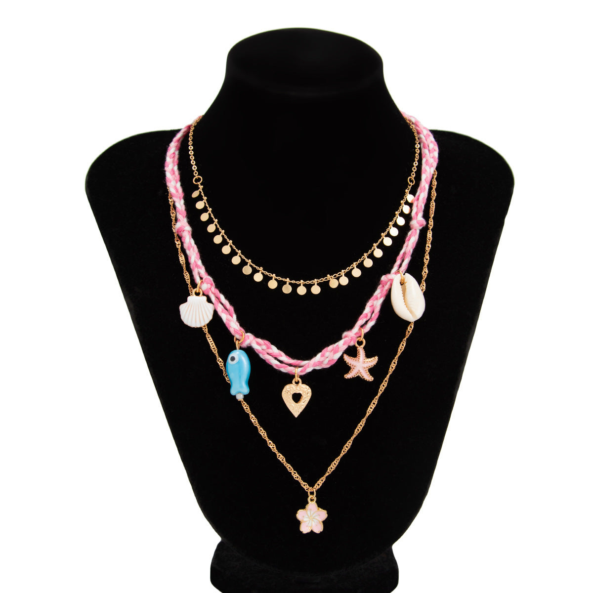 Collana con Ciondolo in Lega Placcata a Cuore Goccia Animale Floreale Stile Bohemien Casual con Perline da Donna