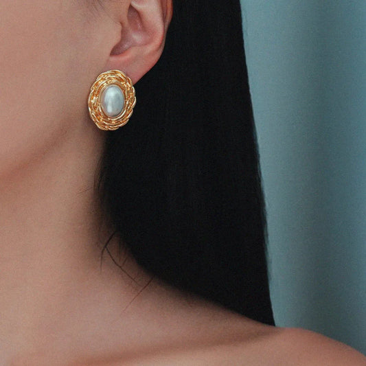 Orecchini a perno geometrici minimalisti vintage in acciaio inossidabile con finitura galvanica per donna