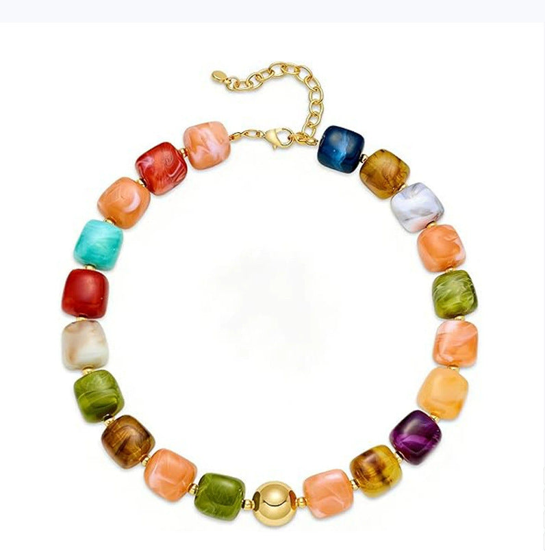 Luxury Heart Resin Pendant Acrylic Bead Necklace for Women