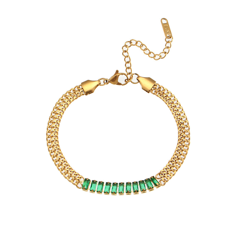 Minimalist Geometric Cuban Link Necklace with Zirconia Pendant and Stainless Steel Chain for Women