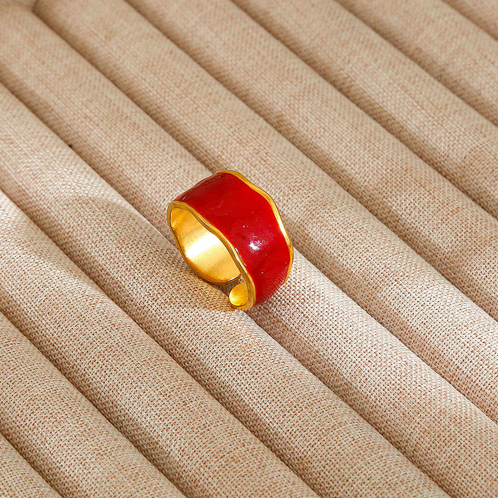 Minimalist Geometric Flower-Shaped Titanium Steel Ring with Plating Finish for Women, Adjustable Open Band Fashion Ring