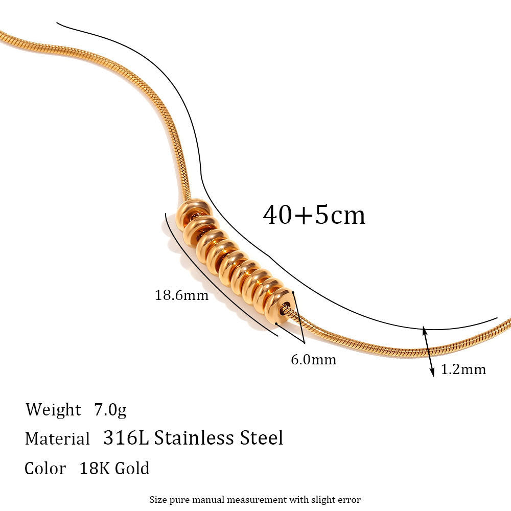 Minimalist Geometric Stainless Steel Pendant Necklace with 18K Gold Plating and Titanium Steel Bead Charm for Women