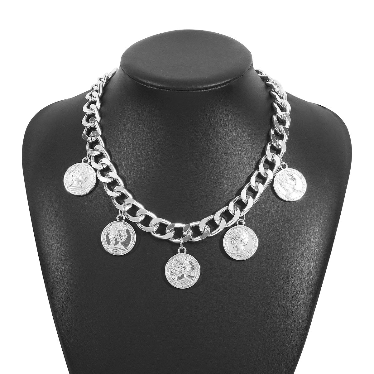 Collana con Pendente a Forma di Moneta Stile Vintage con Dettaglio Nappa da Donna, Catena in Alluminio con Pendente in Lega Elettroplaccata