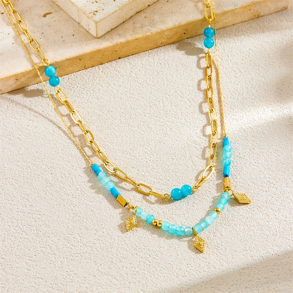 Minimalist Gold Plated Stainless Steel Layered Necklace with Heart Floral and Geometric Pendants