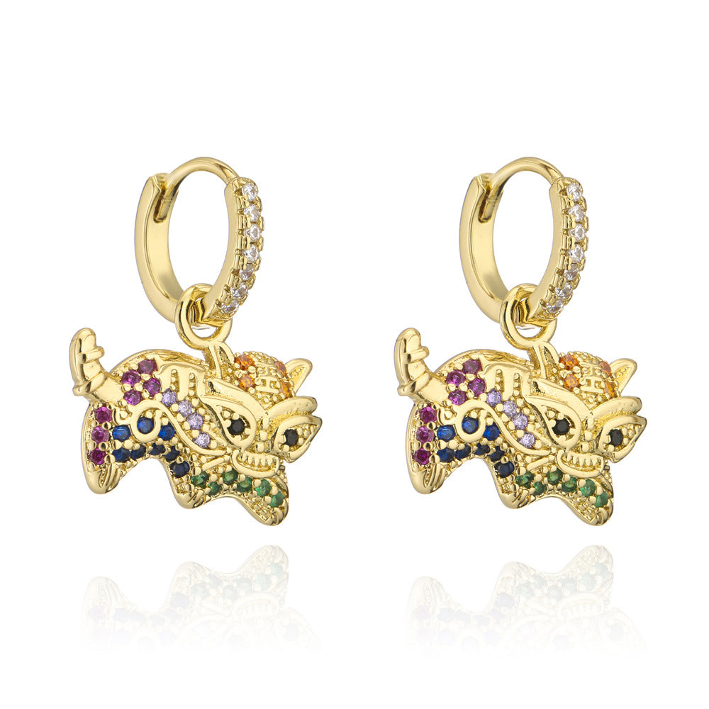 Orecchini da donna geometrici minimalisti in rame con micro-pavé di zirconi e placcatura in oro 18K