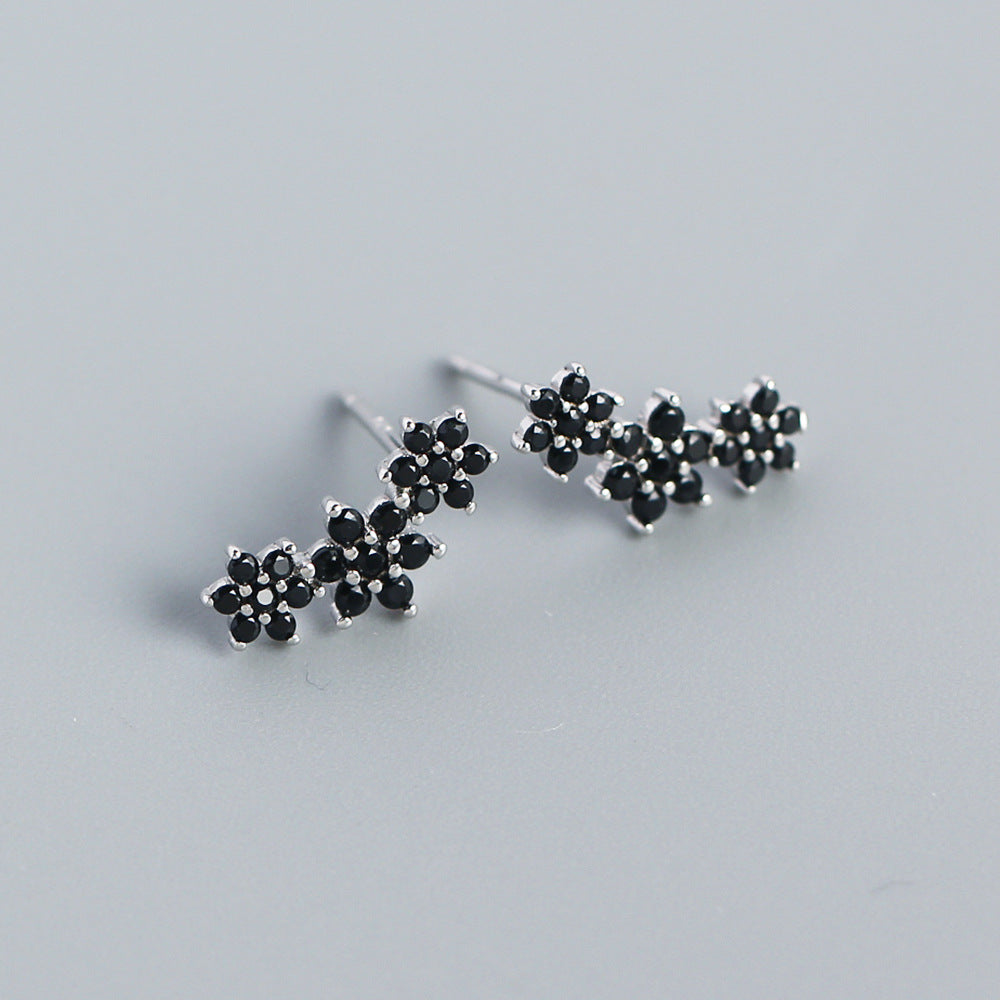 Sweet Elegant 925 Sterling Silver Floral Rhinestone Inlay Stud Earrings
