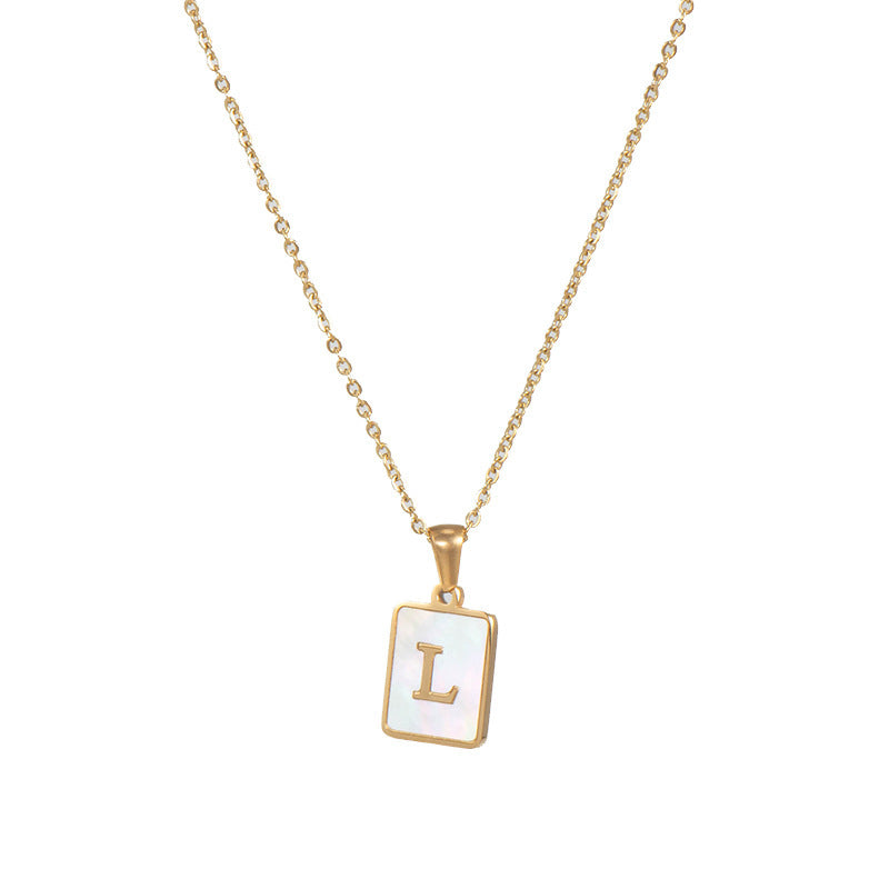 Minimalist 18K Gold Plated Square Letter Pendant Necklace Stainless Steel Shell Design for Women