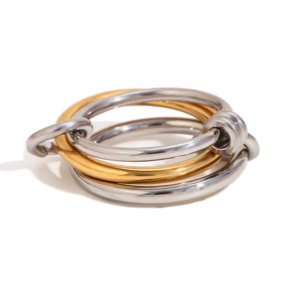 Anello in acciaio inossidabile geometrico creativo con placcatura in oro 18 carati e strass centrale da donna