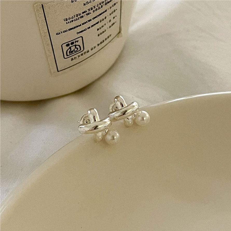 Minimalist Geometric Letter Shape 925 Sterling Silver Stud Earrings for Women with Gold Plating