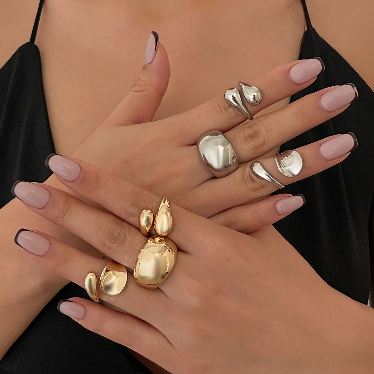 Fashion Minimalist Geometric Alloy Plated Open Ring Set for Women