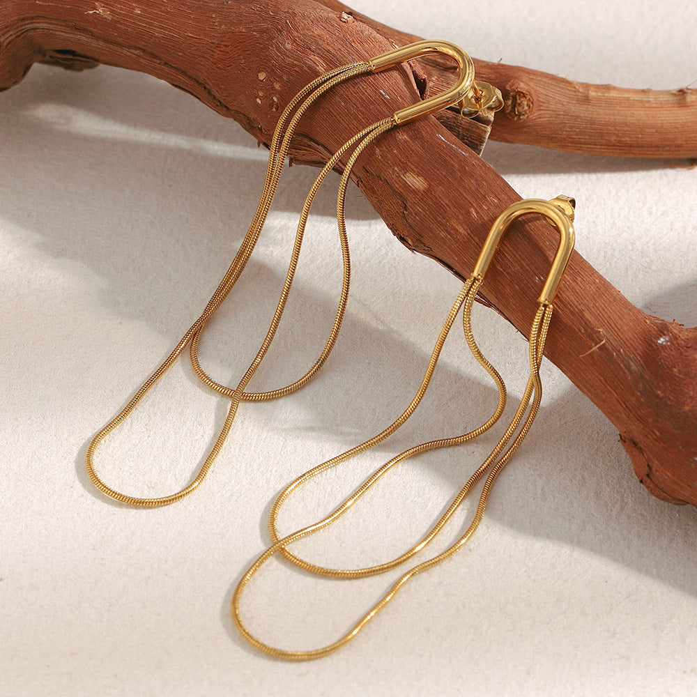 Orecchini Minimalisti Moderni Geometrici in Acciaio Inossidabile con Placcatura in Oro 18 carati da Donna — Design Lungo a Goccia Effetto Sfilato