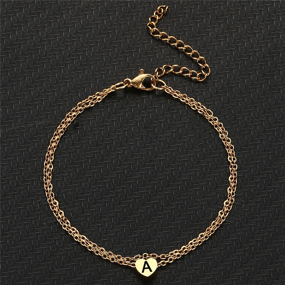 Minimalist Letter Shape Titanium Steel Bracelet with Vacuum Plating for Women and Men, Elegant Geometric Alphabet Charm Jewelry Gift