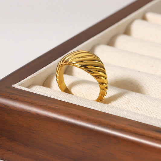 Retro Geometric Wrinkled Stainless Steel Ring with 18K Gold Plating for Women