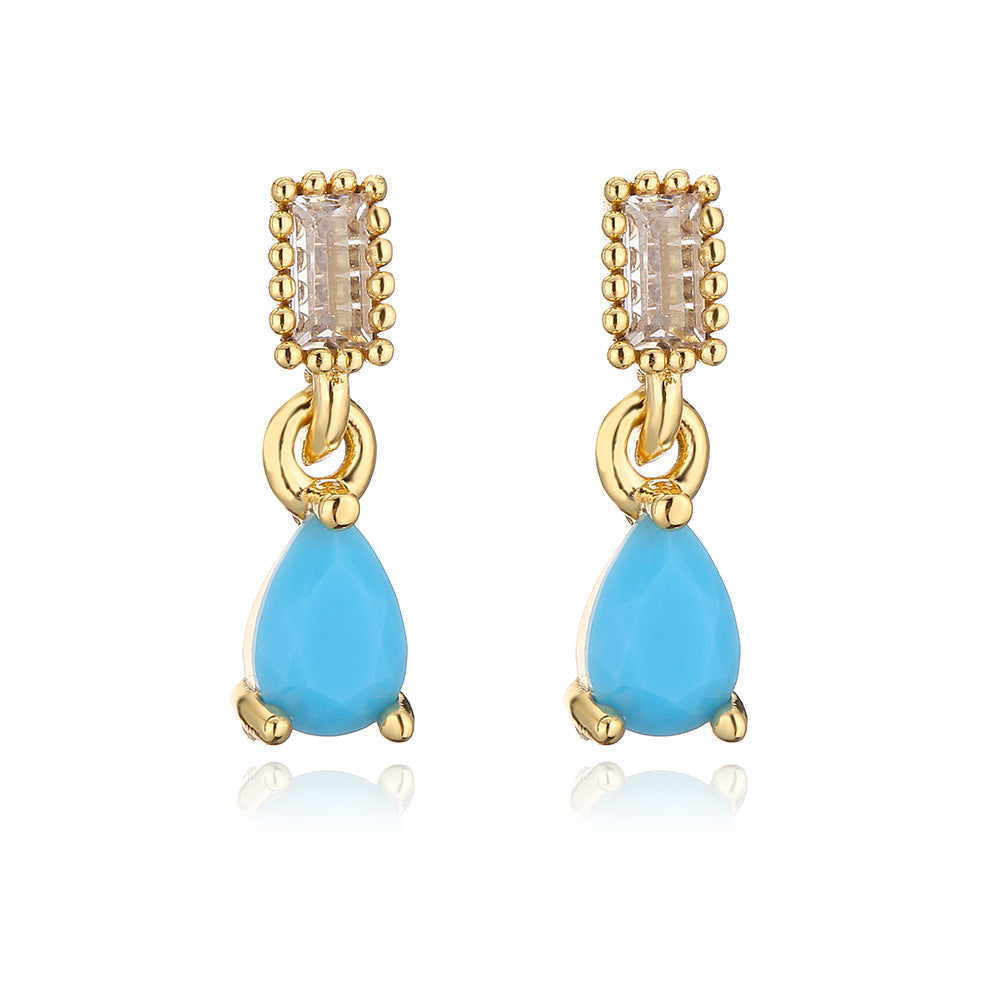 Orecchini Pendenti a Goccia Geometrici Minimalisti da Donna, Base in Rame con Placcatura in Oro 18K e Intarsio in Zirconi