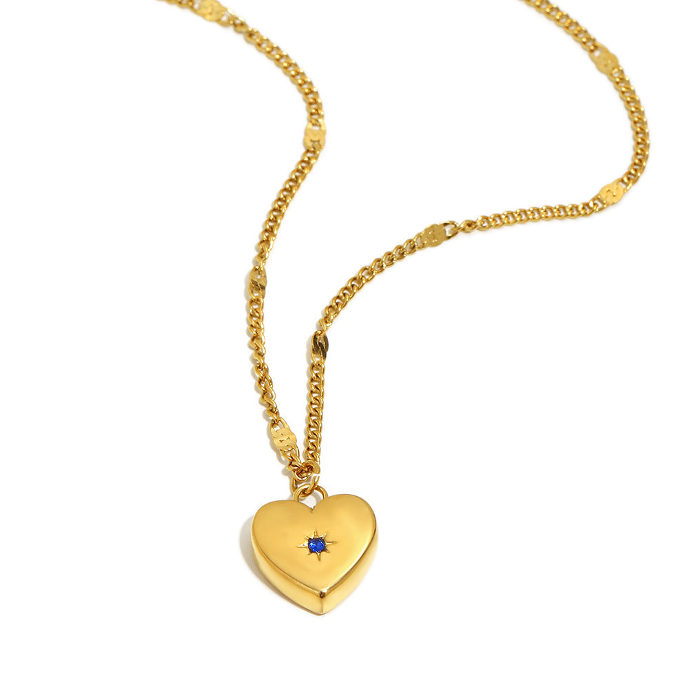 Collar Minimalista de Acero Inoxidable en Forma de Corazón con Baño de Oro de 18K y Detalles de Mini Circonitas para Mujer
