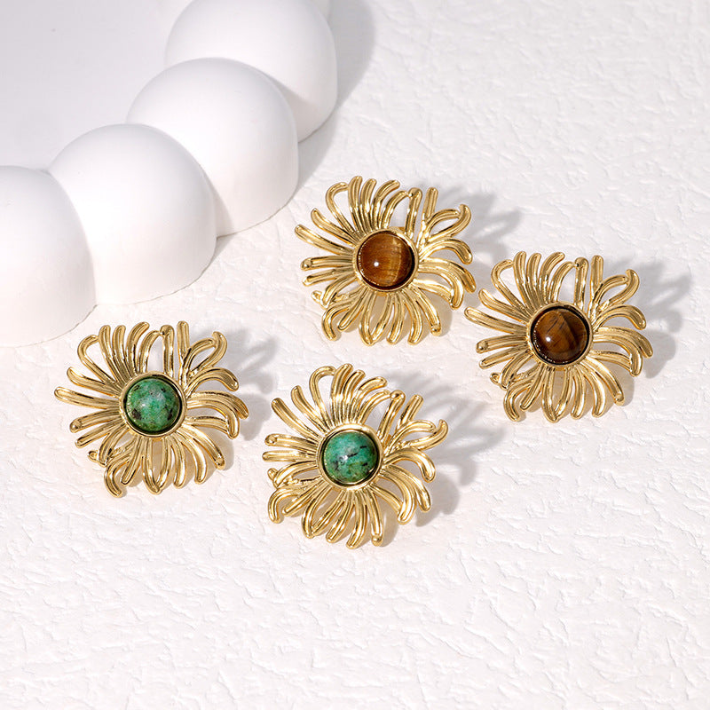 Orecchini Vintage Minimalisti Floreali in Acciaio Inossidabile con Placcatura Oro 18K, Perni in Acciaio al Titanio Ipoallergenici