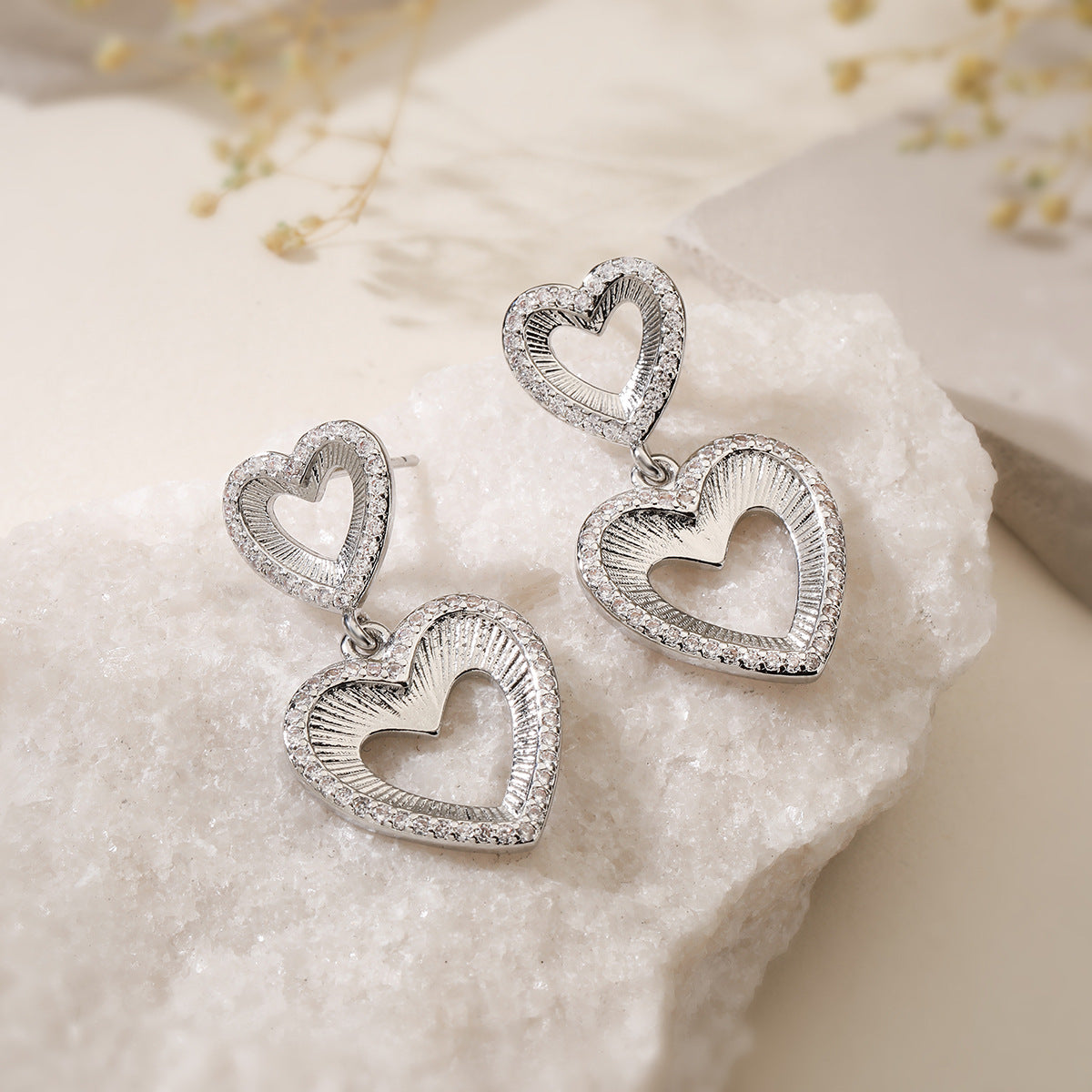 Minimalist Heart-Shaped Copper Earrings with Real Gold Plating and Zircon Accents for Women