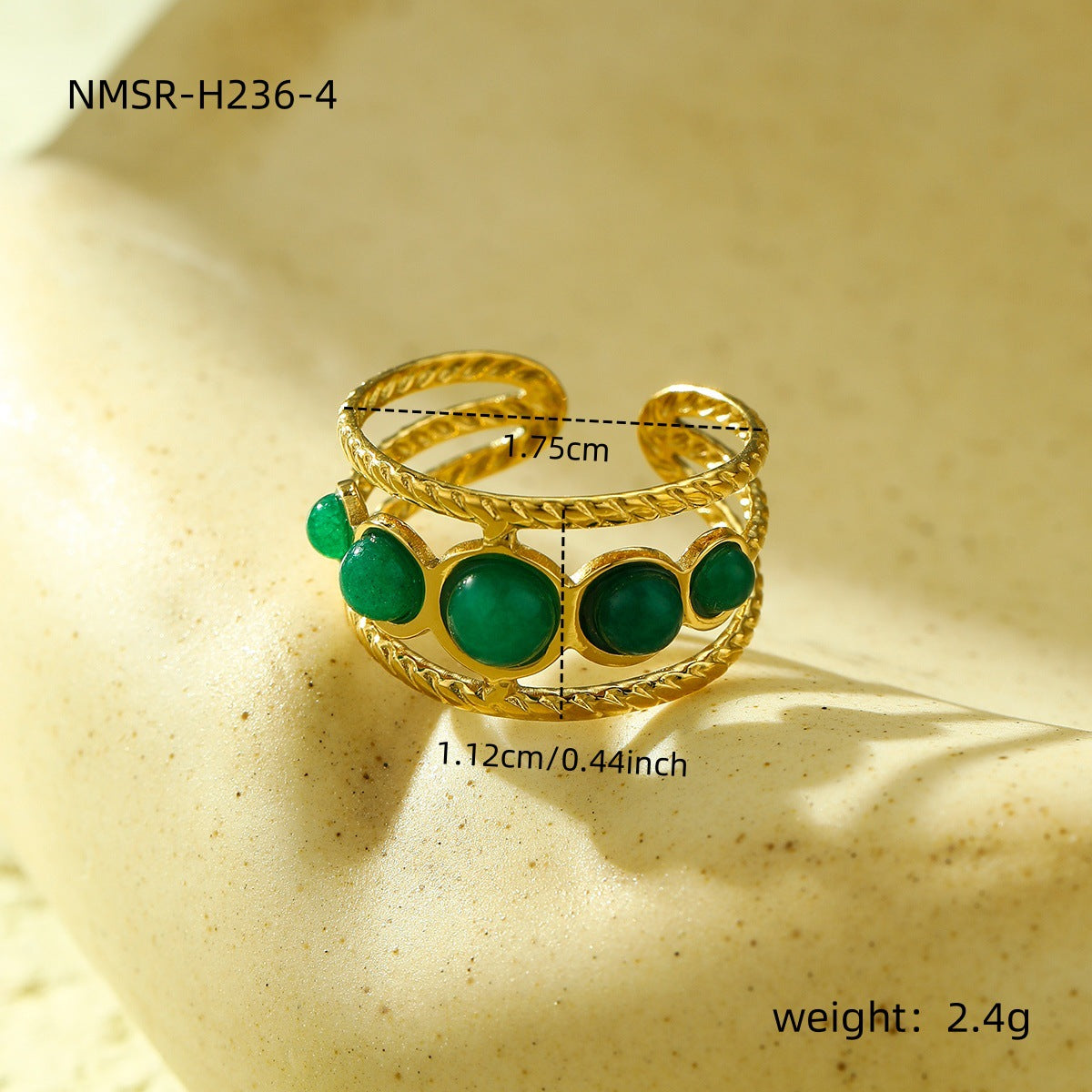 Anillo minimalista de acero de titanio con diseño geométrico, chapado en oro de 18 quilates y detalles de piedra natural para mujer