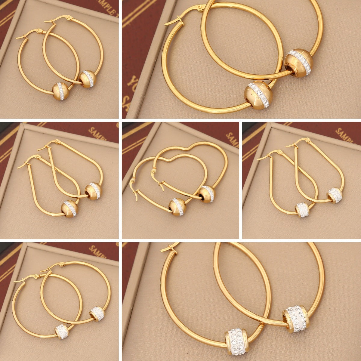 Minimalist Heart and Teardrop Shaped Stainless Steel Earrings with Rhinestone Inlay and Plated Finish