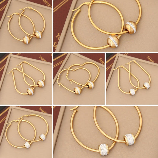 Minimalist Heart and Teardrop Shaped Stainless Steel Earrings with Rhinestone Inlay and Plated Finish