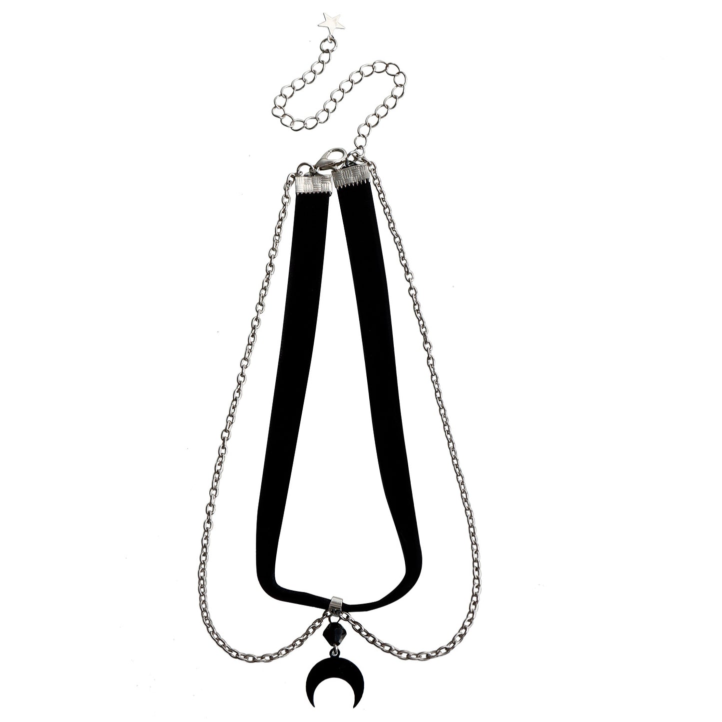 Gothic Moon Pendant Necklace for Women with Velvet Black Chain Electroplated Alloy Geometric Design Fashionable Clavicle Style