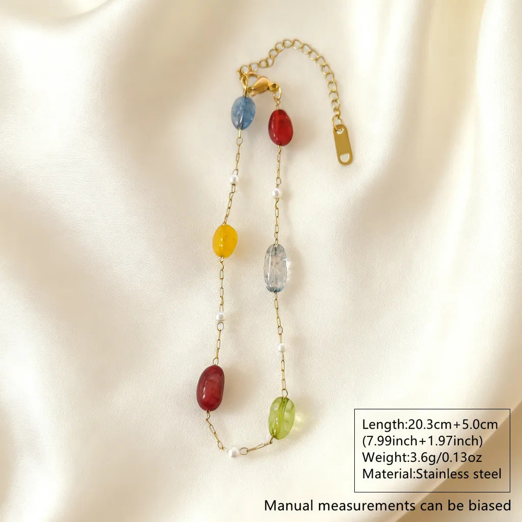 Elegant 18K Gold Plated Geometric Oval Stainless Steel Beaded Necklace for Women