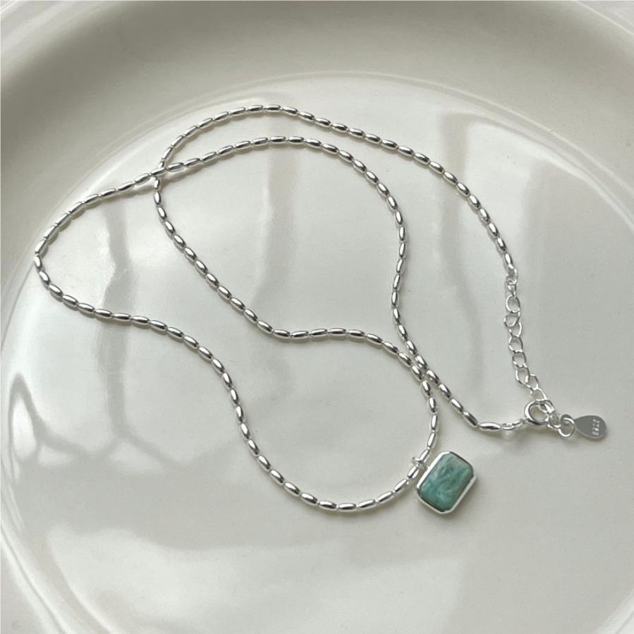 Minimalist Geometric Olive Bead Necklace in 925 Sterling Silver with Plated Finish and Snake Chain