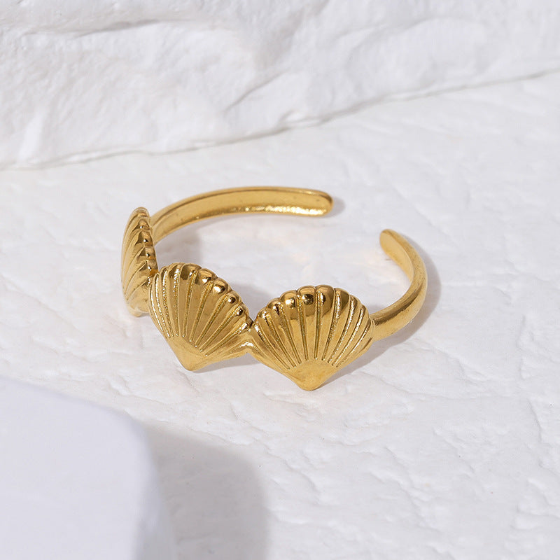Minimalist Seashell-Shaped Stainless Steel Ring with Plating Finish for Women Adjustable Open Band