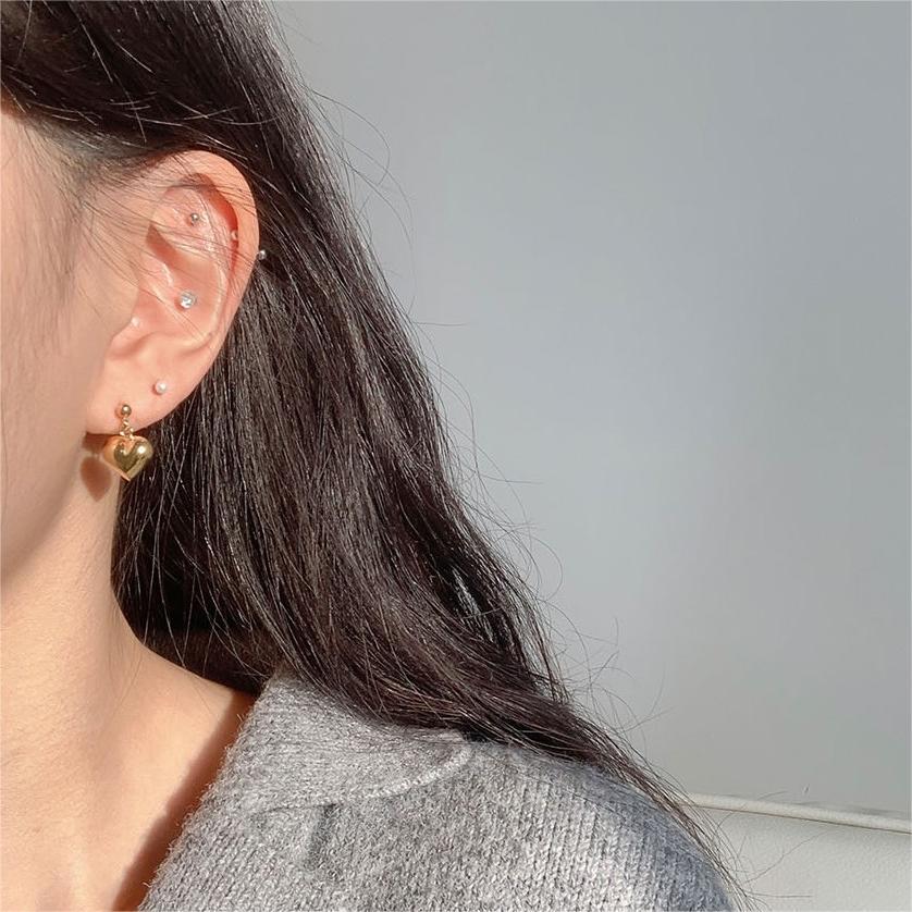 Pendientes de plata de ley 925 minimalistas con forma de corazón, diseño de cuentas redondas y baño de rodio