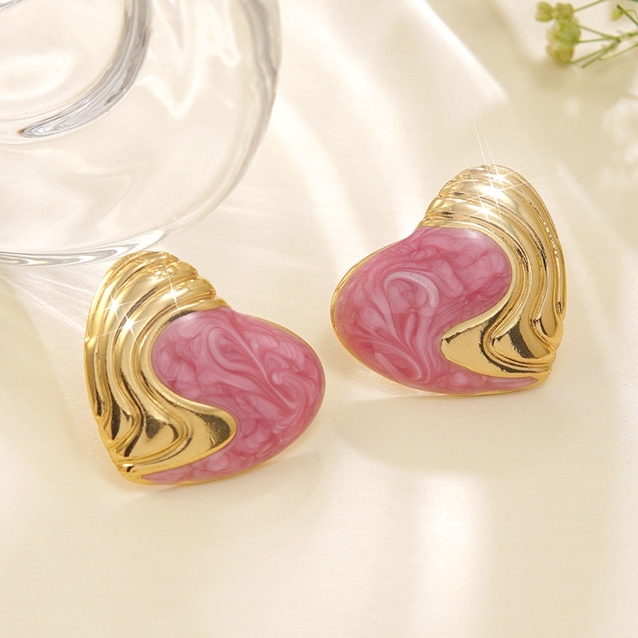 Orecchini Eleganti Casual a Goccia con Cuore in Acciaio Inossidabile