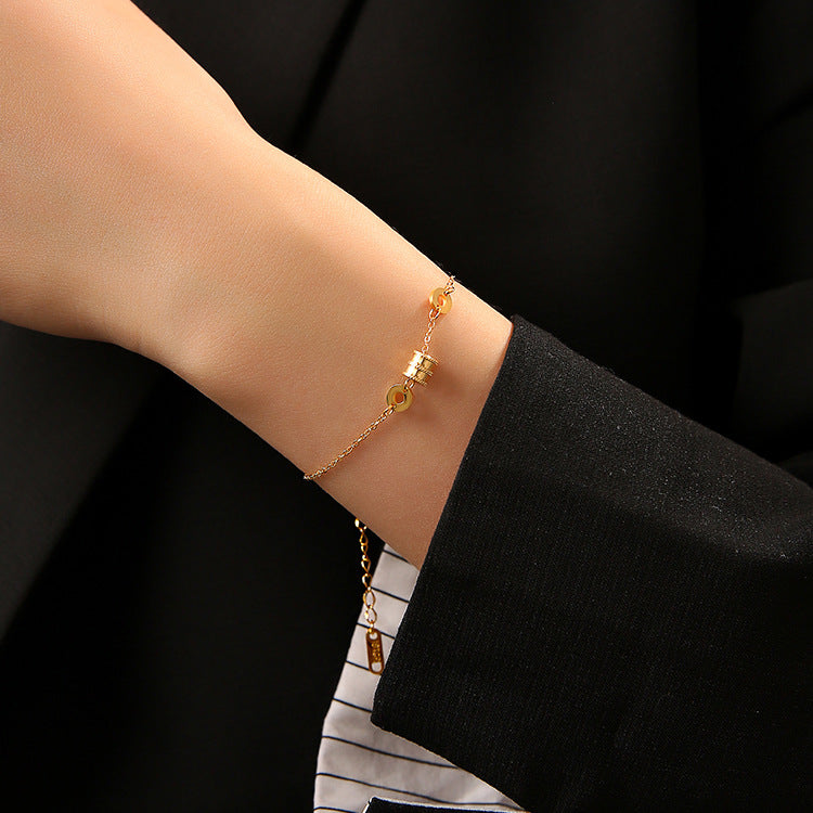 Minimalist Leaf-Shaped Titanium Steel Bracelet for Women with 18K Gold Plating, Elegant Floral-Inspired Design