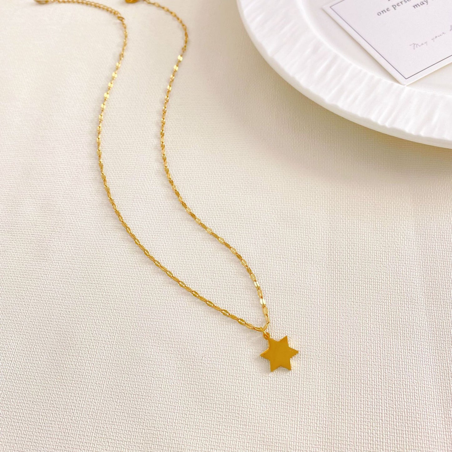 Minimalist Smooth Six-Pointed Star Titanium Steel Plated Necklace for Unisex