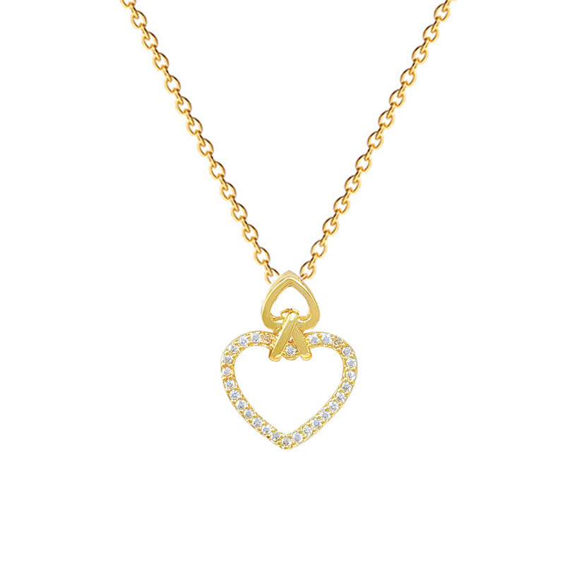 Sweet Heart Geometric Rhinestone Titanium Steel Necklace for Unisex