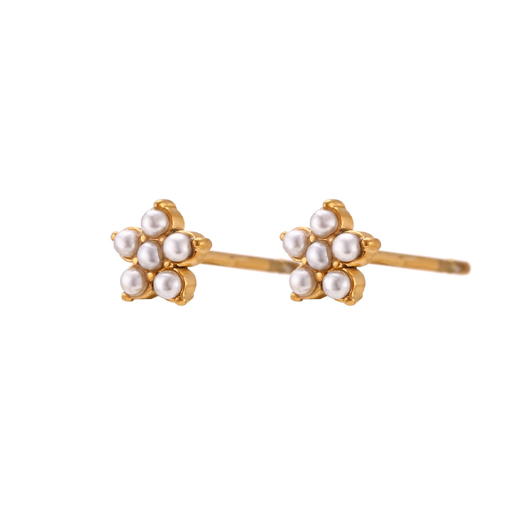 Minimalist Fashion Stainless Steel Plated 18K Gold Mini Micro-Pave Flower Hoop Earrings for Women