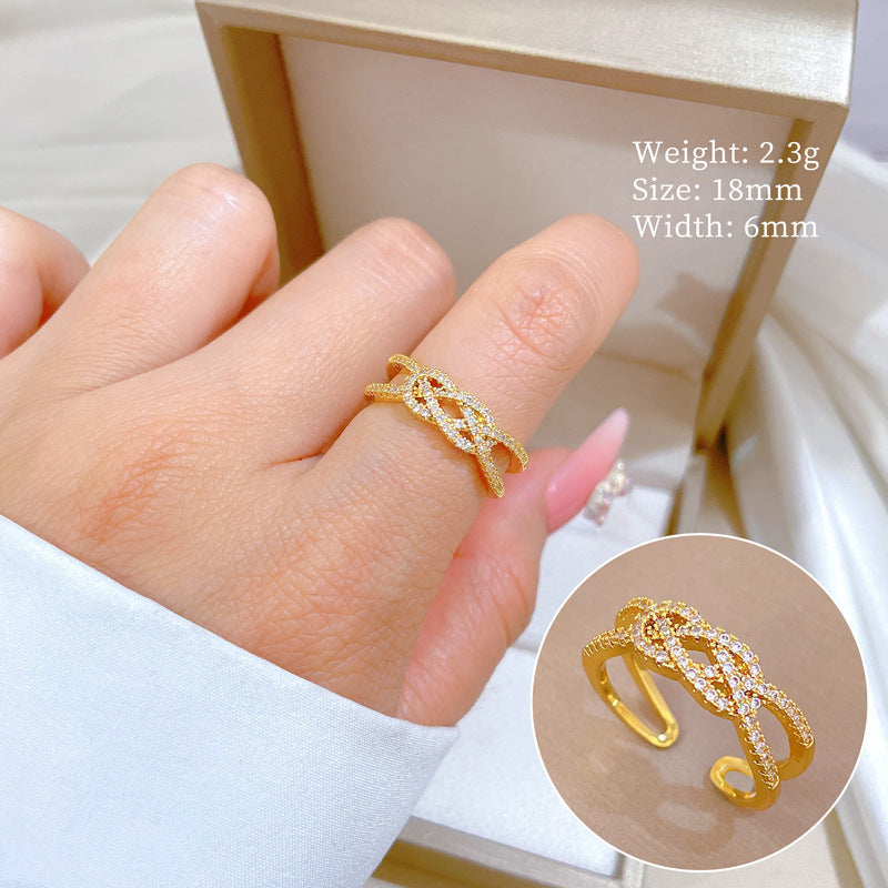 Minimalist Geometric Gold-Plated Brass Open Ring for Women with Crown Shape and Rhinestone Inlay