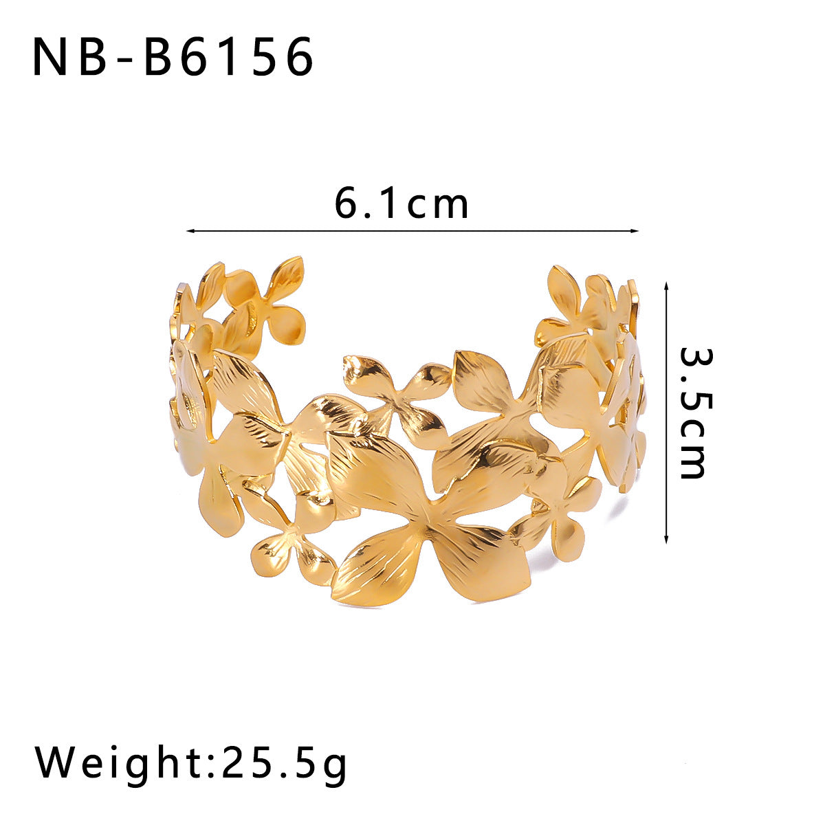 Minimalist Asymmetrical Hollow Flower Starfish Leaf Cuff Bracelet for Women in Titanium Steel with Gold Plating