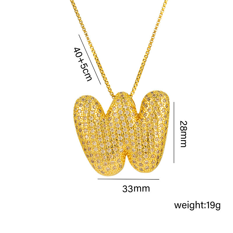Collana da donna in acciaio al titanio a forma di lettera alla moda con intarsio in strass, design a catena a scatola