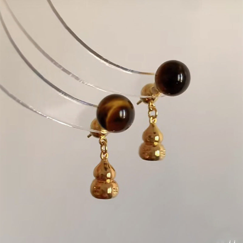 Orecchini a perno in acciaio al titanio con forme geometriche, zirconi e occhio di tigre, da donna, stile minimalista di lusso per l'ufficio e l'uso quotidiano