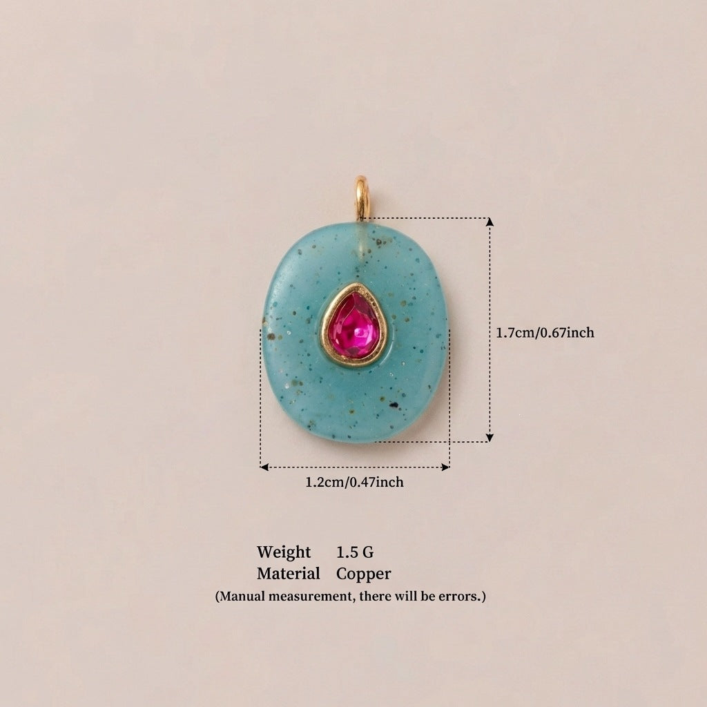 Colorful Cubic Zirconia Round Square Geometric Gold Plated Stainless Steel Pendant