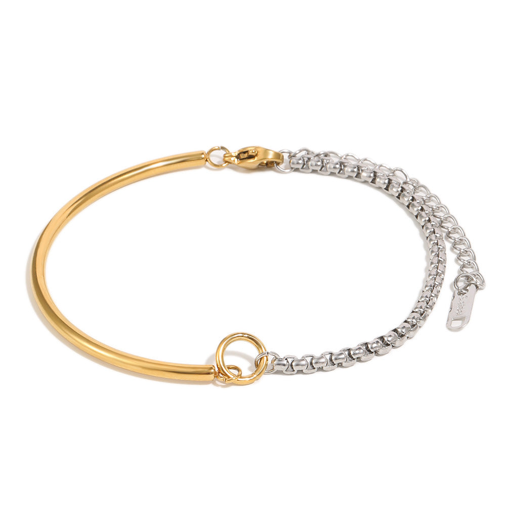Minimalist Elegant Geometric Round Stainless Steel Gold Plated Bracelet for Women