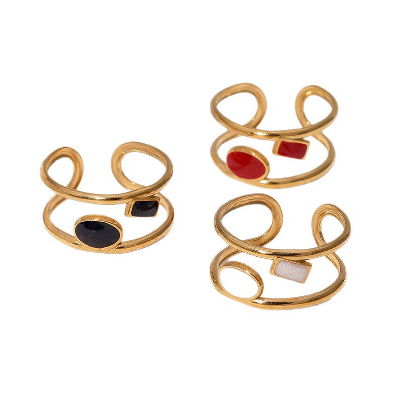 Vintage Minimalist Geometric Open Ring 18K Gold Plated Stainless Steel Jewelry for Women