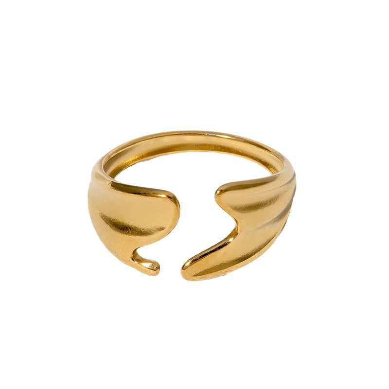 Minimalist Irregular Asymmetrical Open-End Stainless Steel Ring for Women with Gold Plating