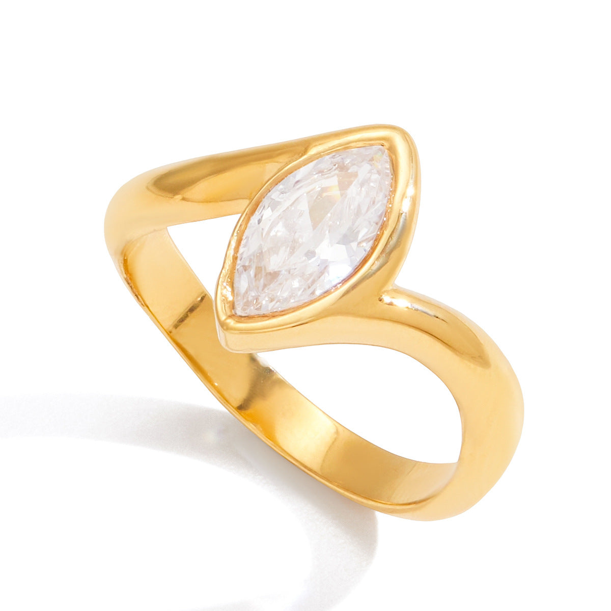 Anillo geométrico de circonia de acero inoxidable con acabado chapado para mujer, accesorio de moda minimalista