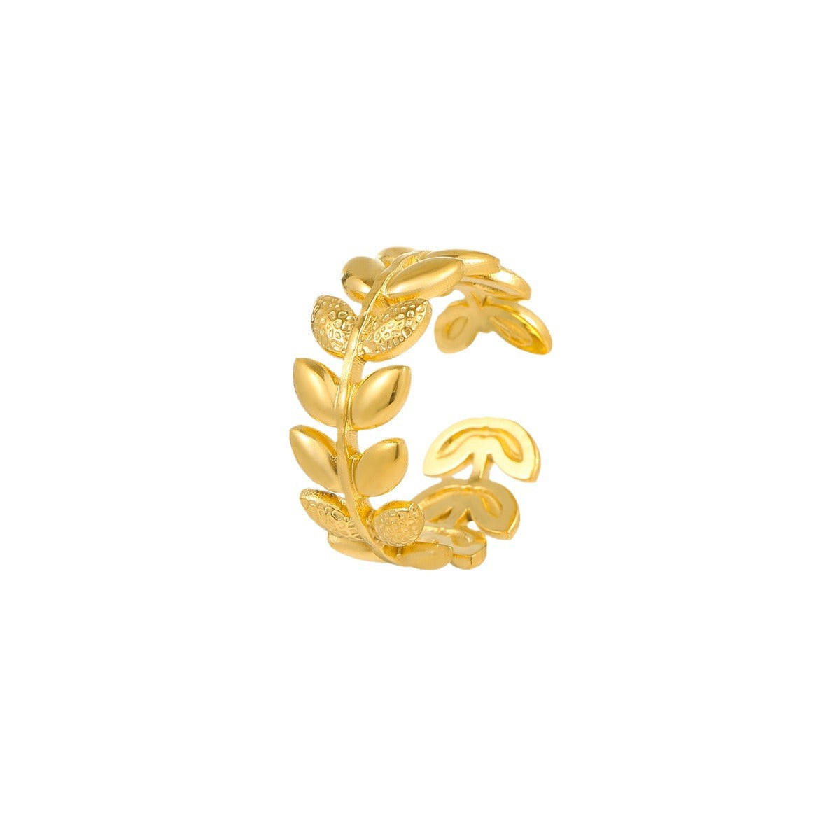 Anello in Acciaio Inossidabile Lusso Minimalista con Design a Foglia Placcata Oro 18K per Donna