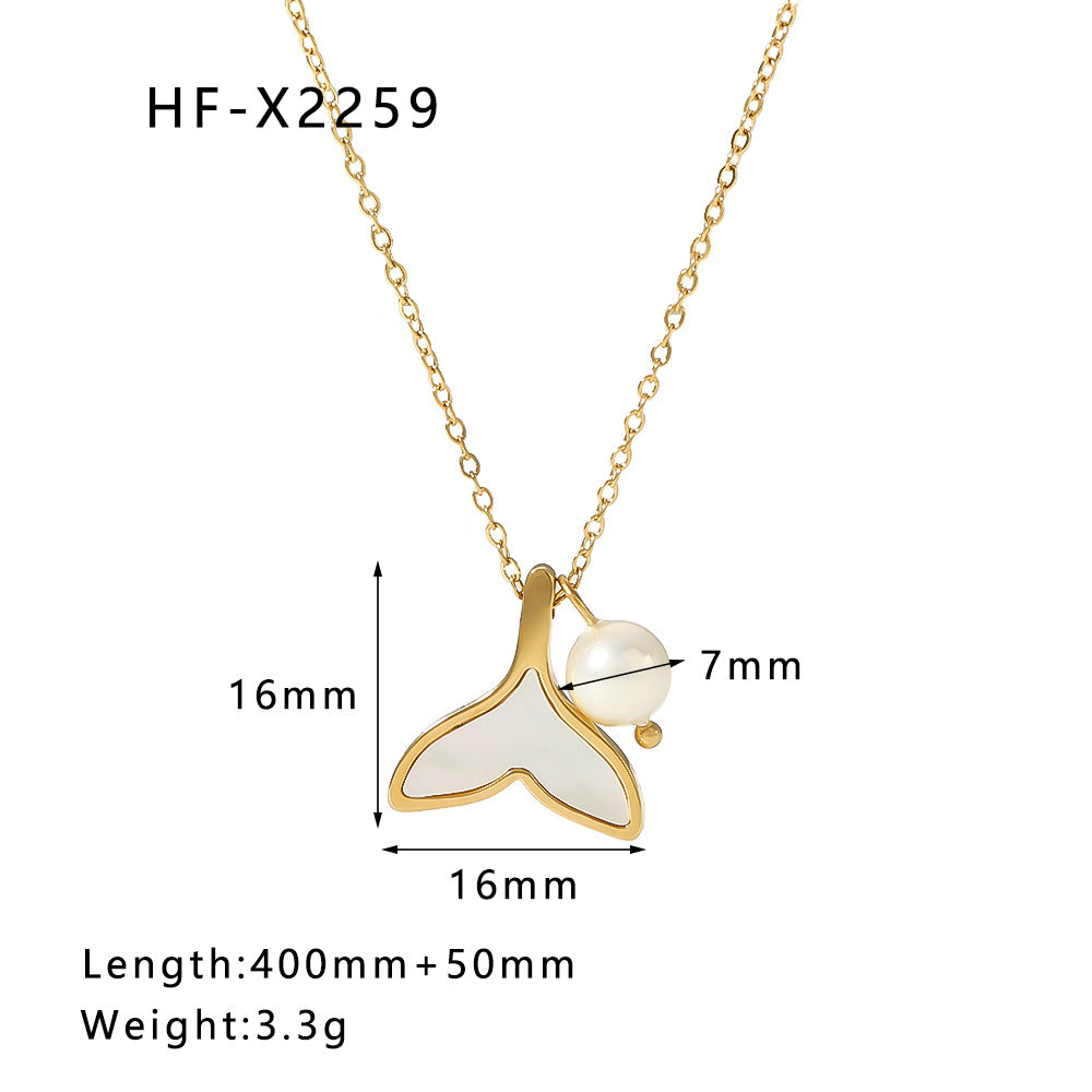 Collana con ciondolo a coda di sirena minimalista da donna in acciaio inossidabile placcato con madreperla naturale e accenti di perle