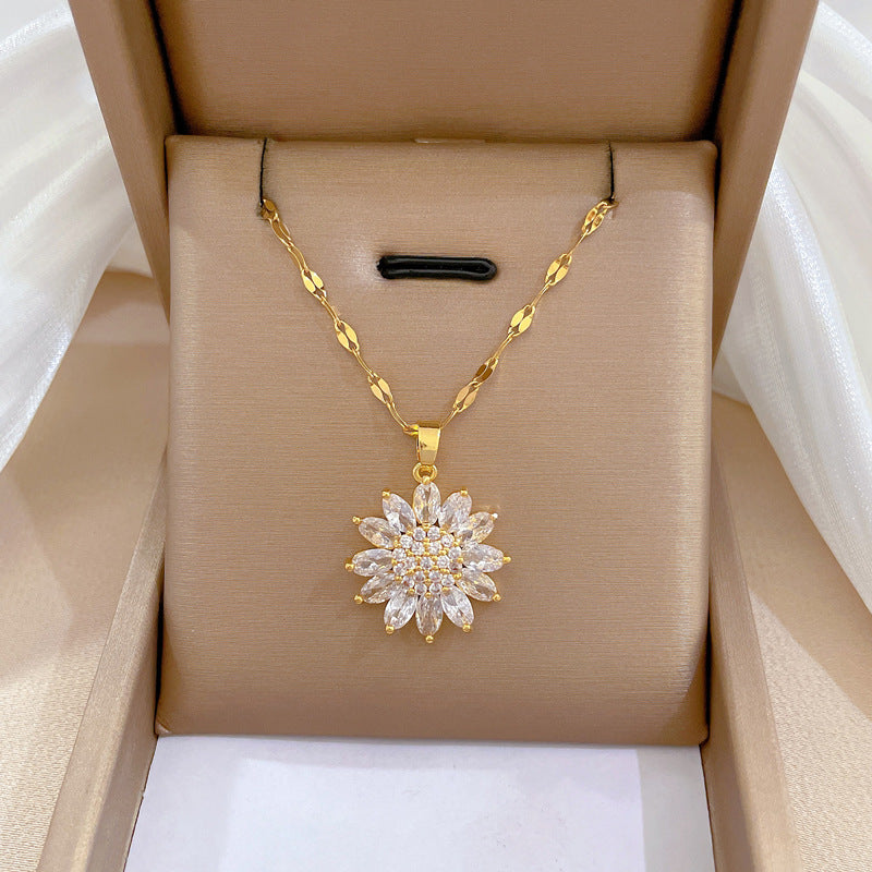 Sunflower Luxury Banquet Wedding Necklace for Women Titanium Steel Geometric Clavicle Chain