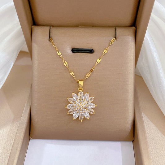 Sunflower Luxury Banquet Wedding Necklace for Women Titanium Steel Geometric Clavicle Chain