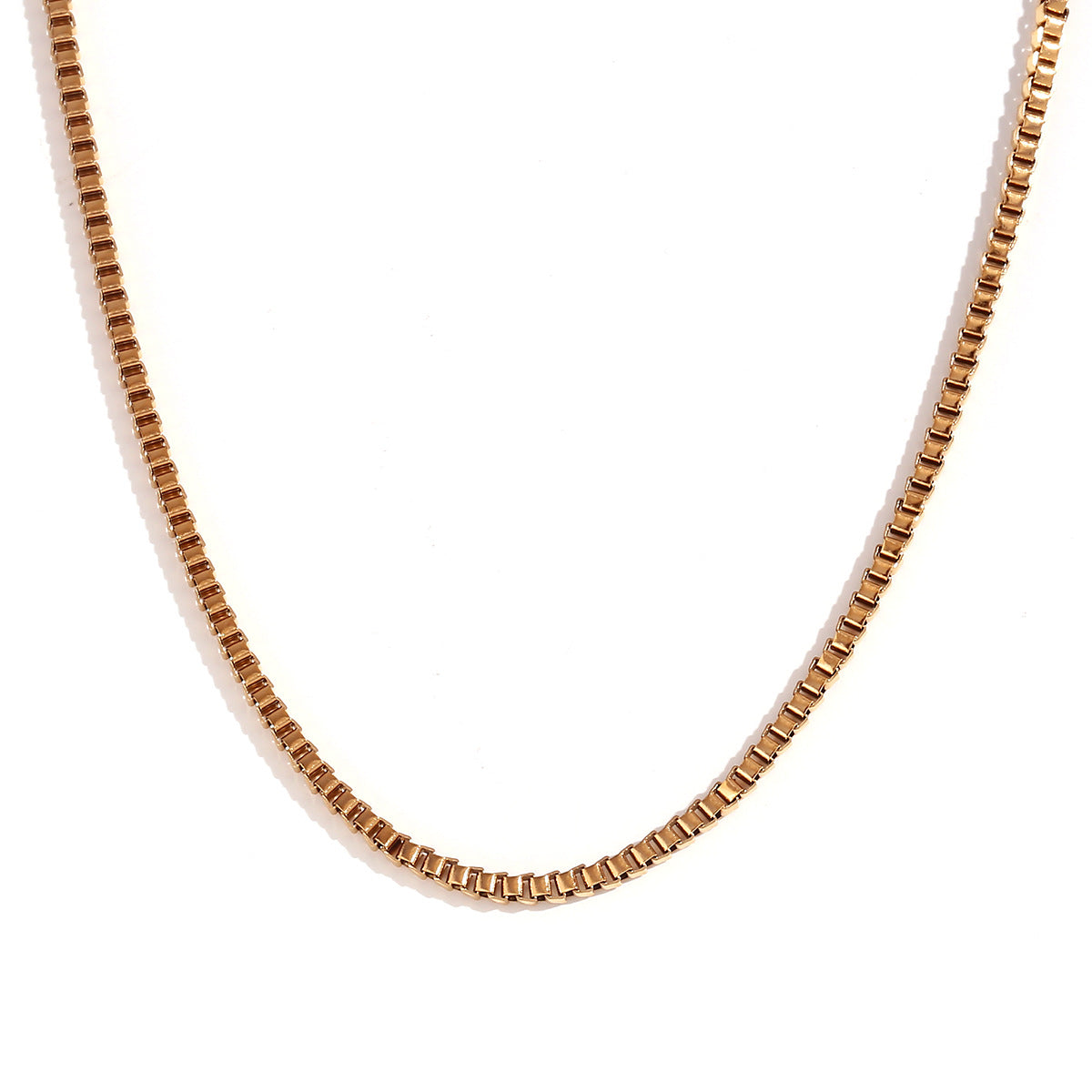 Collar de cadena con caja geométrica minimalista de acero de titanio chapado en oro de 18 quilates para mujer