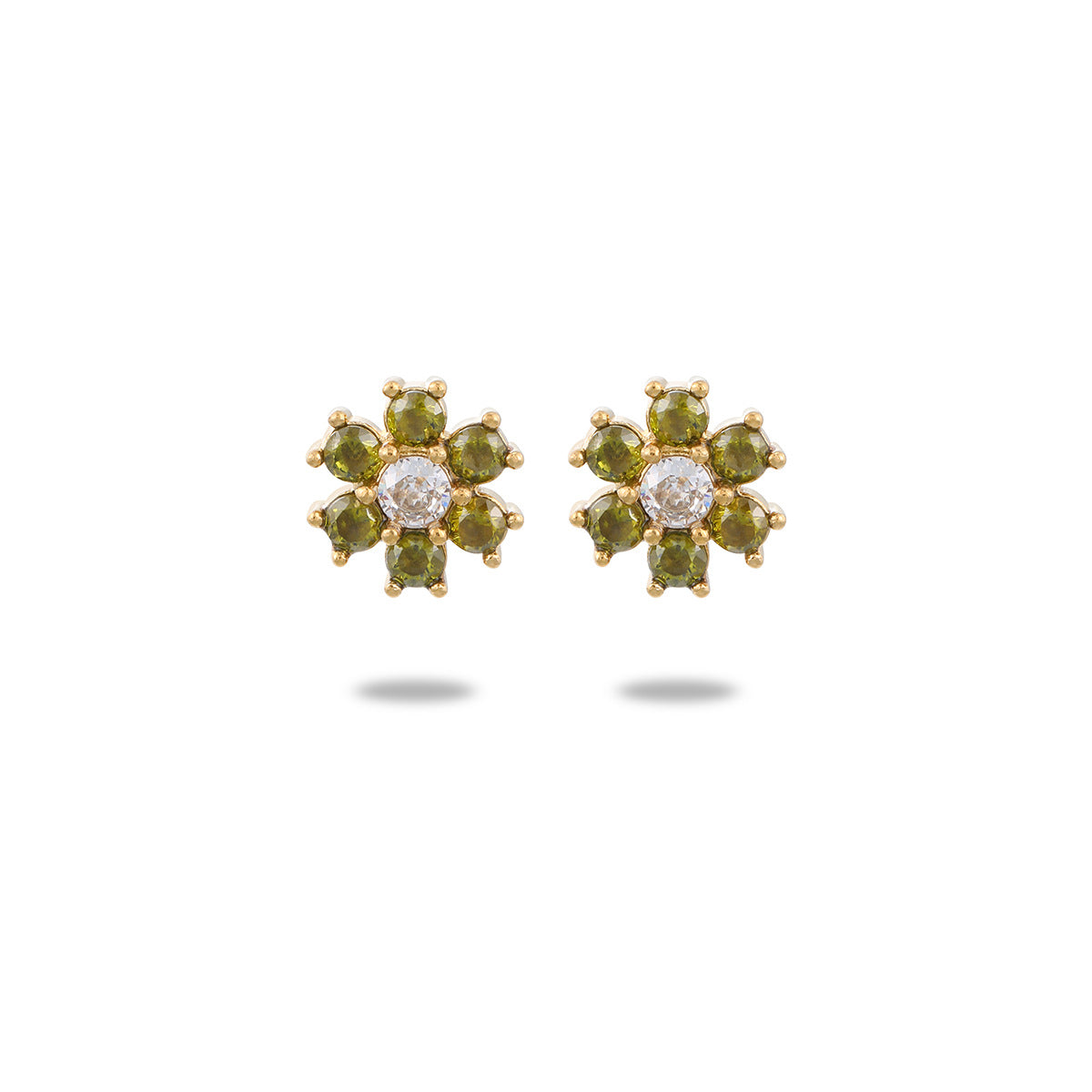Aretes minimalistas florales de acero inoxidable para mujer con baño de oro de 18K e incrustaciones de circonitas de colores